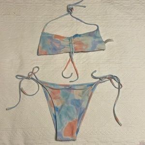 Tie Dye Drawstring Front Thong Bikini Swimsuit